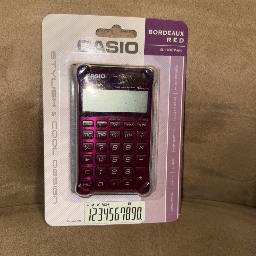 CASIO HANDHELD CALCULATOR Factory Sealed SL-1100TV-RD-S Bordeaux Red Collectible